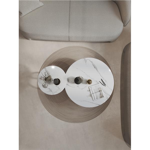 Circular Living Room Coffee Table Marble White Counter Top Black Base