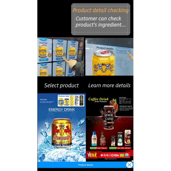 Big Touchscreen Combo Snack And Soda Advertisement Sprial Cash Payment English Language Vending Machine For Euro Market