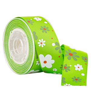 Quality Green Printed Sunflower 3mm Custom Grosgrain Ribbon for sale