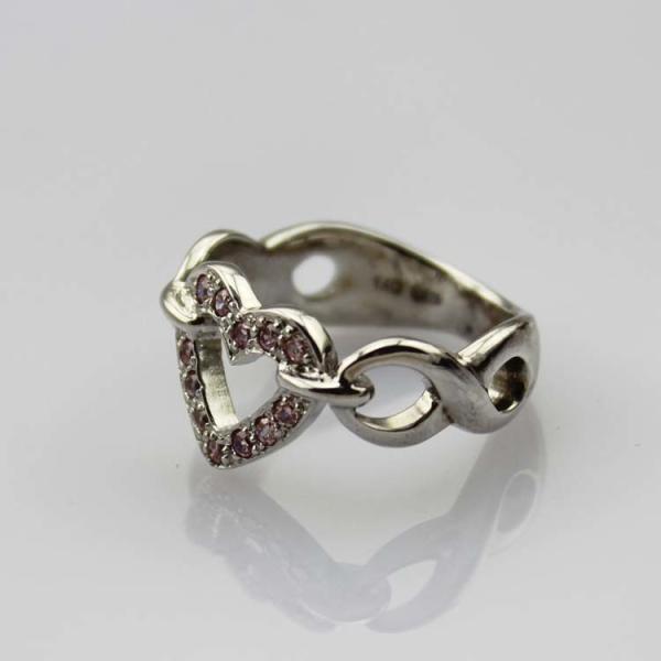 Fashion Jewelry 925 Silver Heart Ring with Pink Cubic Zircon(FR0147)