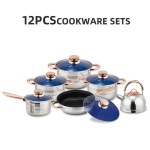 Non Stick Kitchen Stainless Steel Cookware Set With Glass Lid