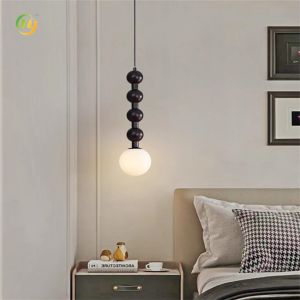 Modern Bedroom Lighting Glass And Wood Single Head Pendant Light