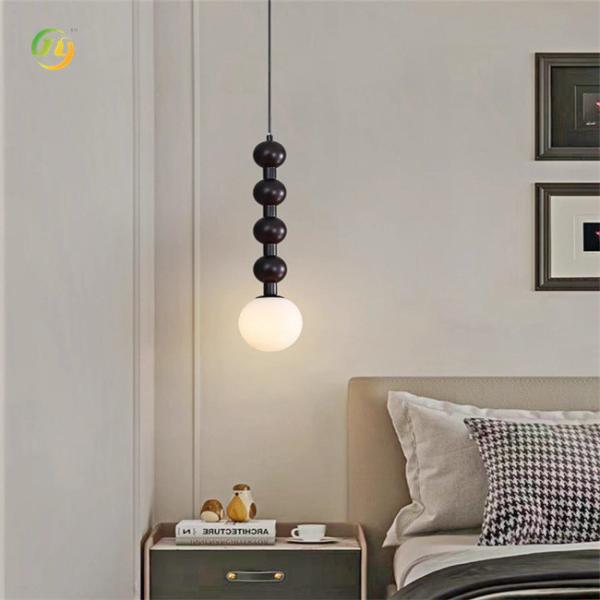 Modern Bedroom Lighting Glass And Wood Single Head Pendant Light