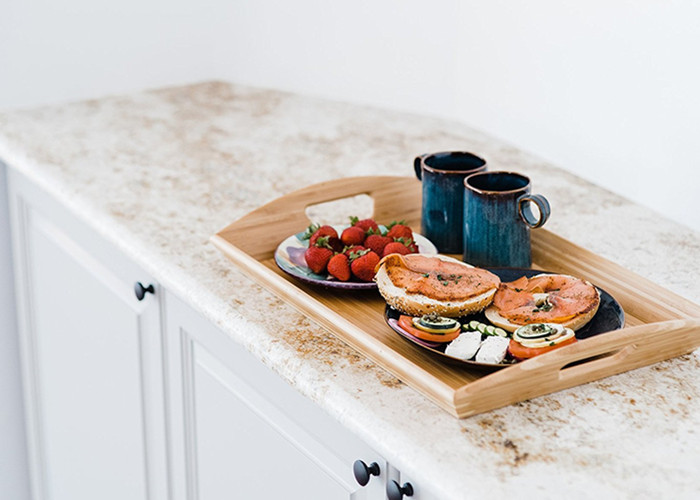 High Quality Bamboo Angular Sides Butler Serving Tray With Handles Bamboo Serving Platter