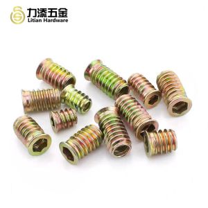 SS304 Wood Insert Lock Nut Hexagon Socket Color Zinc Plated