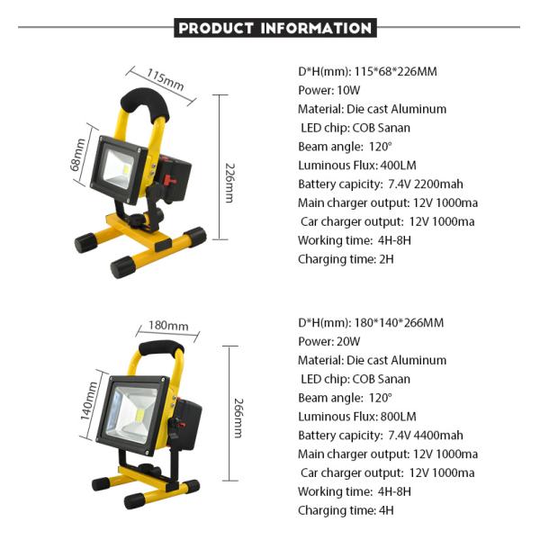 Energy saving IP65 high lumen outdoor rechargeable led flood 12-24v/100-240v ip65 10W 20W rechargeable flood light