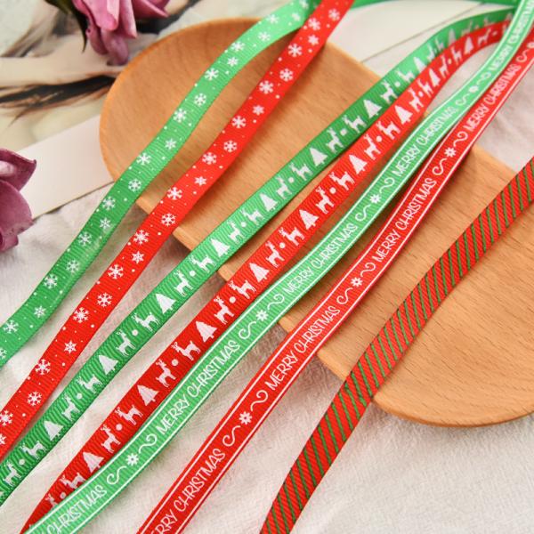 Fancy design colorful polyester tape with christmas tree and snow printing christmas ribbon