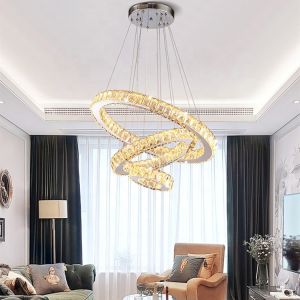 Interior Hotel Art Staircase Decoration Artistic Living Room Led Crystal Pendant Light