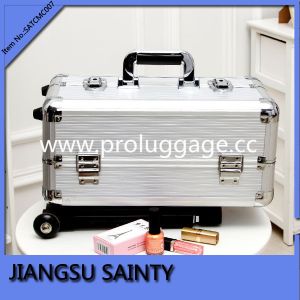 SATCMC007 silver striped ABS surface cosmetic rolling case