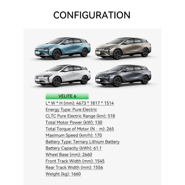 2023 Bui-ck VELITE 6 High Speed 170km/h Pure Electric Energy Electric Vehicles 0km Used Cars Total Motor Power 130kW