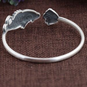 Sterling Silver Fish Design Engraved Retro Cuff Bracelet for Women (SZ0309)