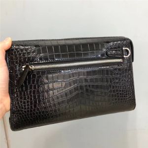 Authentic Crocodile Belly Skin Passcode Closure Men Clutch Bag Card Holders