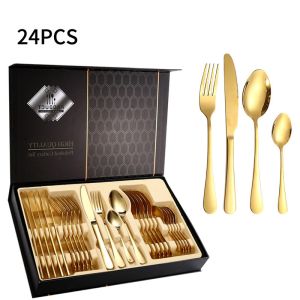 Customized Metal Cutlery Set Luxury Elegant 24 Piece Flatware Set
