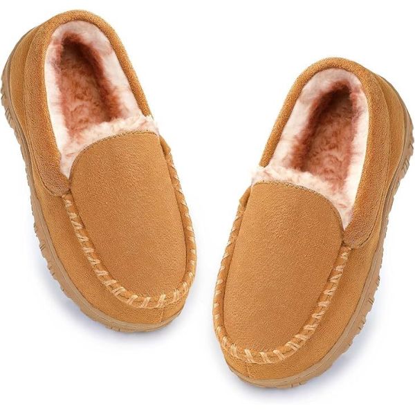 Winter Kids Moc Indoor Slippers With Warm Fur Lined Classical Moccasin Designs