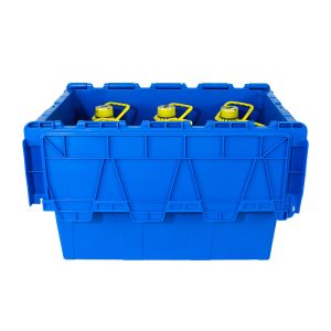 PP Logistic Transport Attached Lid Nestable Moving Crate Plastic Turnover Tote