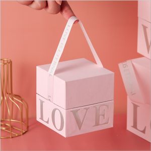 Portable Xmas Packaging Boxes Paper Lid for Valentines Gift 10x10x10