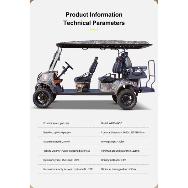 Electric Hunting Golf Cart Off Road 6 Passenger 5KW AC Motor 70-90km Driving Mileage