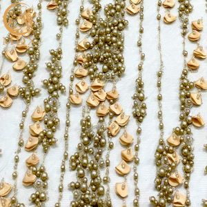 Nylon Material Gold 3D Flower Lace Fabric 135Cm Width