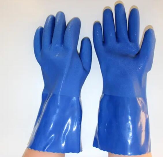 Heavy Duty Chemical Gloves Blue PVC Coated Gloves For Electrical