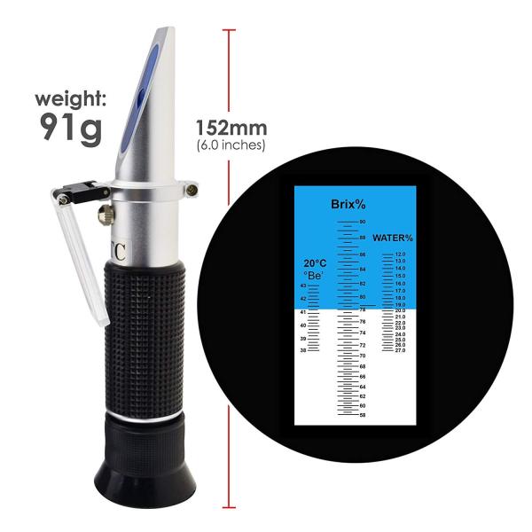 Compact Portable Brix Refractometer 0-40% Brix and 0-25% Alcohol Range for Wine Sugar