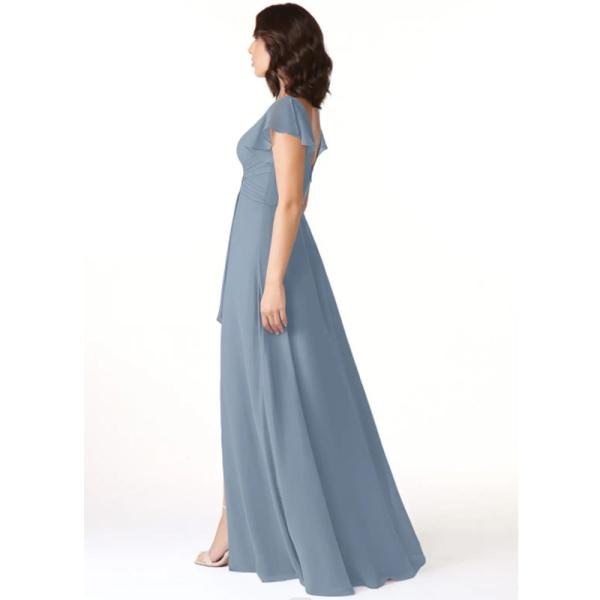 Beautiful Pleated Chiffon Dusty Blue Floor-Length Junior Bridesmaid Dress Cap Sleeve Princess Ruffle