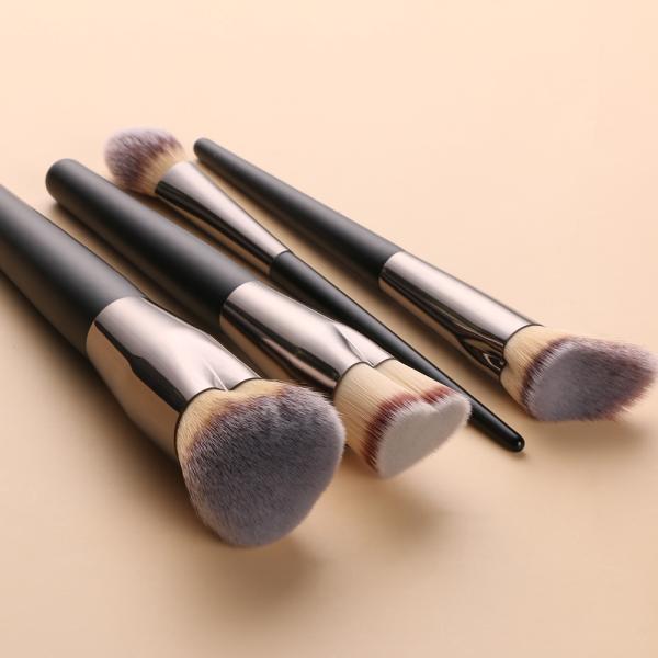 4pcs Facial Makeup Brush Black Handle Soft Synthetic Hair Vegan Blending