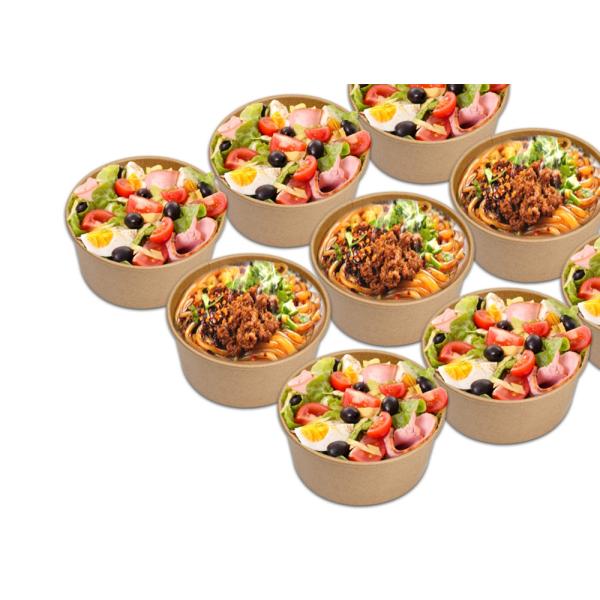 Customized Disposable Heatable Food Packaging Boxes Round Kraft Paper Salad Plates Bowl