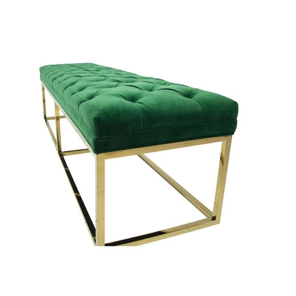 HOT sale modern classic green velvet fabric tufted upholstery bench stainless steel frame ottoman for wedding event