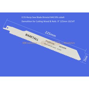 Recip Saw Blade Bimetal M42 8% cobalt Demolition for Cutting Wood & Nails 9"