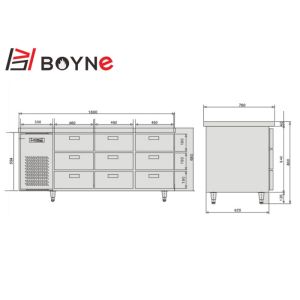 Counter Industrial Catering Fridge Self - Closing Nine Drawers SS201 Adjustable