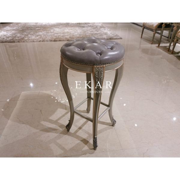 Luxury Classic Wood Stool Leather Antique Bar High Chair