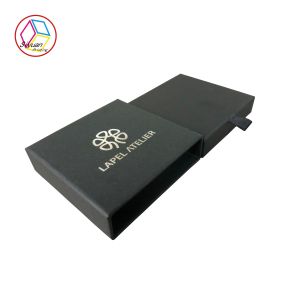 Black Jewelry Paper Gift Box Silver Foil Stamping Textured Surface