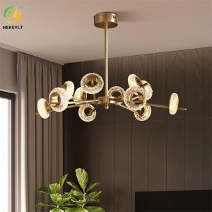 12 Light LED Sphere Chandelier Crystal Metal Gold Pendant Light