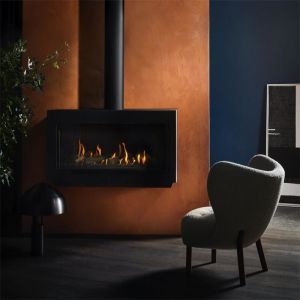 Modern Warm Hanging Carbon Steel Ceiling Suspended Wood Fireplace