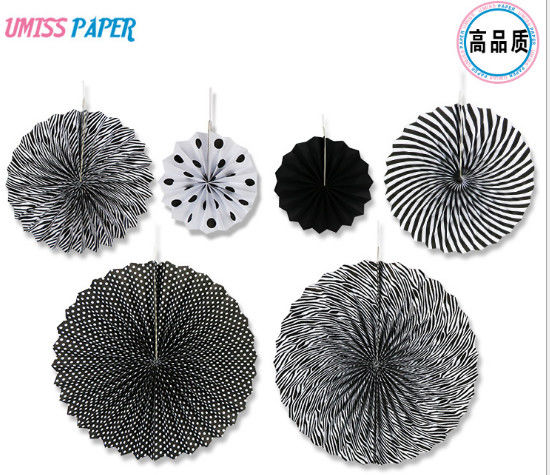 6 Sets of Paper Fan Flowers, Round Colorful Dotted Folds Origami Fan Flower, Hollow Birthday Party Background Decoration