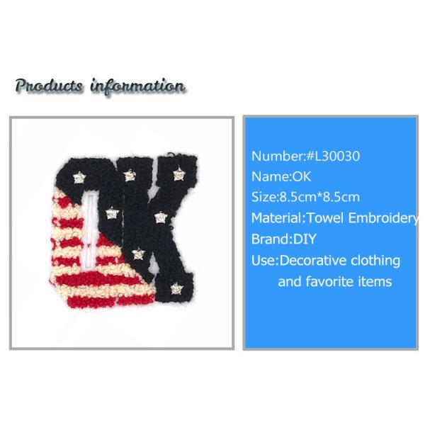 Fashionable OK Letter Patches For Clothes , Striated American Flag Sew On Patches