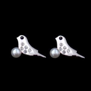 China Birds Shaped 925 Silver CZ Stone Earrings Stub For Girls Size11 X 8 MM on sale