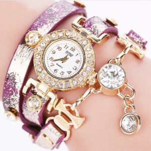 Newest design Long Strap Diamond Chain Fashion Lady Leather Bracelet Watches