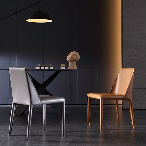 Black Minimalist Dining Chair Saddle Brown Leather Dining Chairs 50cm Seat Height