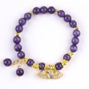 China 8mm Crystal Purple Cat Eye Bead Polished Gemstone Stretch Bracelets on sale