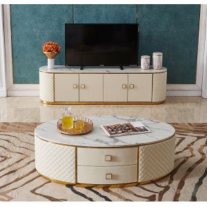 1.4m Customized Coffee Table Round Matted Marble Top