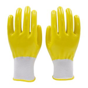 China POPALM 13 Guage Nitrile Dipped Work Gloves , Safety Yellow Polyester Nitrile Gloves For Mens on sale