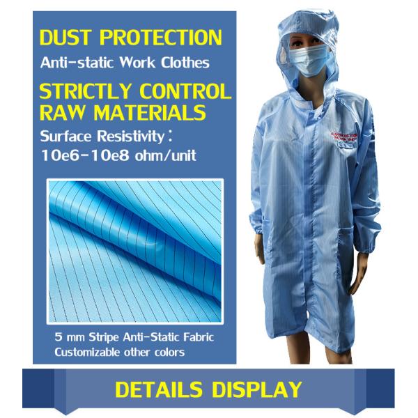 Unisex 5mm Stripe ESD Anti Static Smock For Class 100 Cleanroom