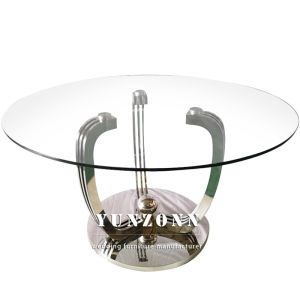 Luxury Model Round Dining Table Transparent 10mm Thick Tempered Glass Top With