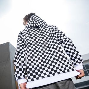 Mens Plaid Sublimation Pullover Sweater Hoodies With Silk Screen Printing