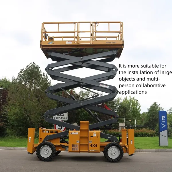 Construction Equipment 15m Diesel Rough Terrain Lifting Platform Xg1523rt Mini Hydraulic Aerial Work Platform Mobile Scissor Lift Table Platform for Sale