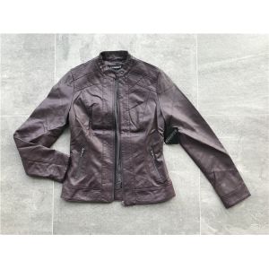 Zip Through Ladies PU Jacket / Burgundy Pleather Bomber Jacket TW76367