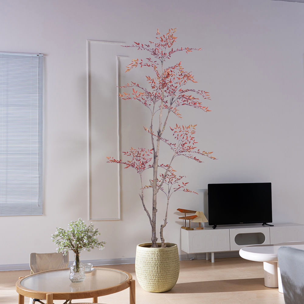 Wholesale Bonsai Red Green Variegated Artificial Plant Nandina Greenery Silk