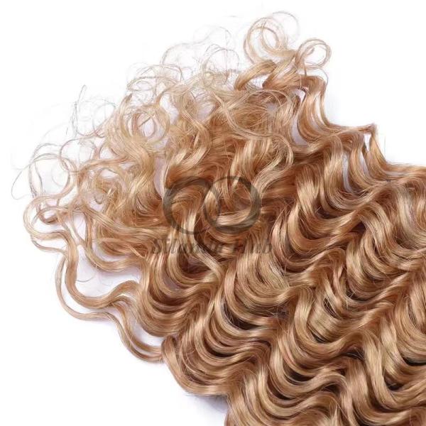 #27 Honey Blonde Deep Wave Remy Human Hair Bundles Sew In Weave Bundles Brazilian Bundle Deals