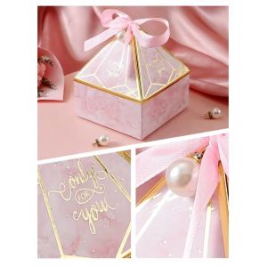 Pink European Type Fancy Paper Boxes Folding Food Candy Packaging For Wedding